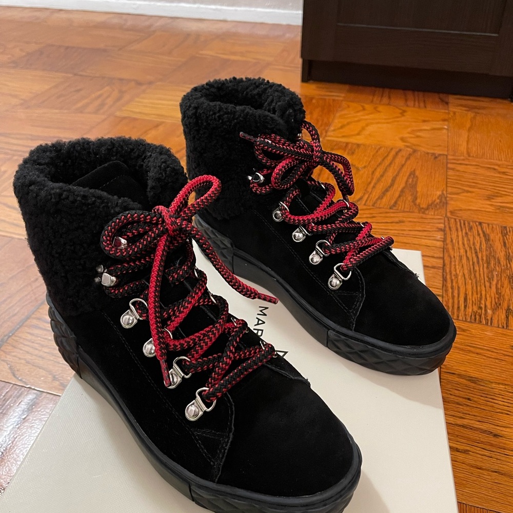 ~SOLD~ New - Marc Fisher Black Suede High Top Fur Lines Sneaker Booties
